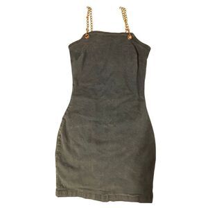Derek Heart Women's Blue Gold Chain Strap Bodycon Denim Mini Dress Size Medium